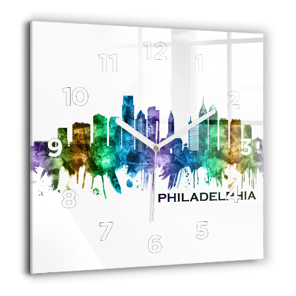 Square glass wall clock Colorful Philadelphia