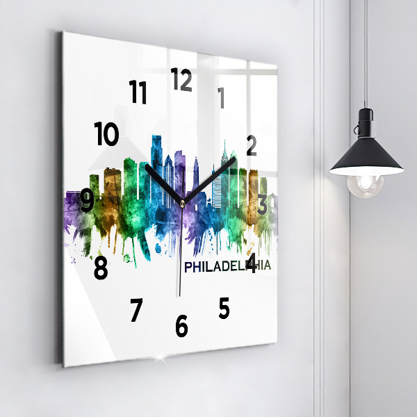 Square glass wall clock Colorful Philadelphia