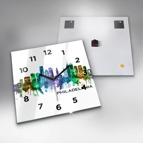 Square glass wall clock Colorful Philadelphia