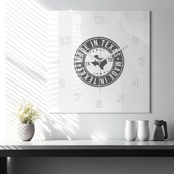 Square glass wall clock Texas stamp