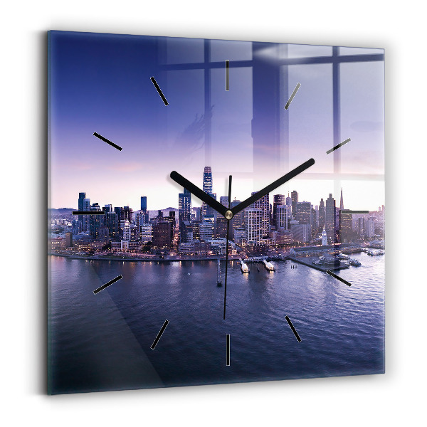 Square glass wall clock View of San Francisco