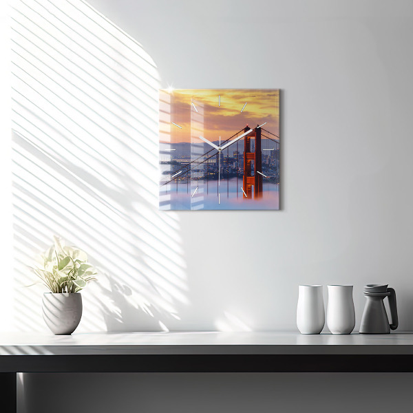 Square glass wall clock San Francisco Bridge