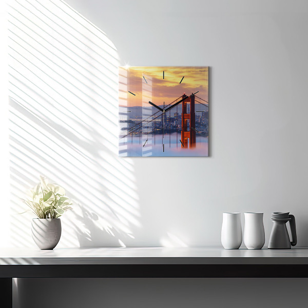 Square glass wall clock San Francisco Bridge