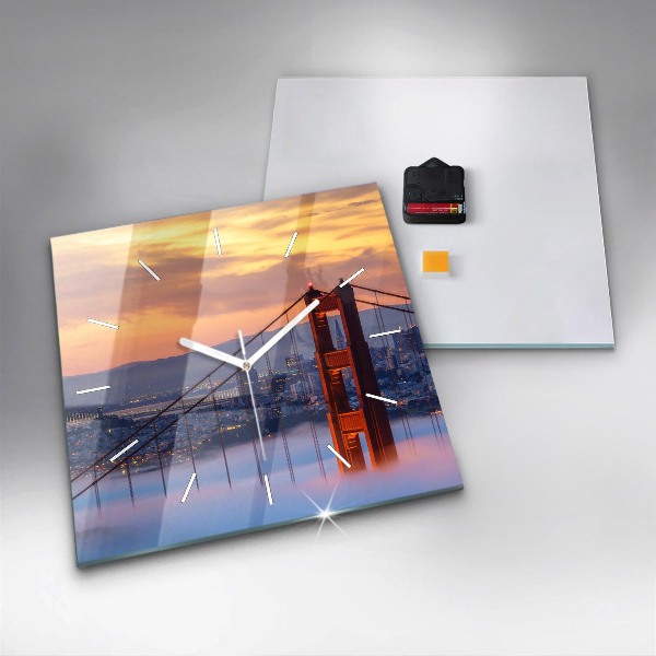 Square glass wall clock San Francisco Bridge