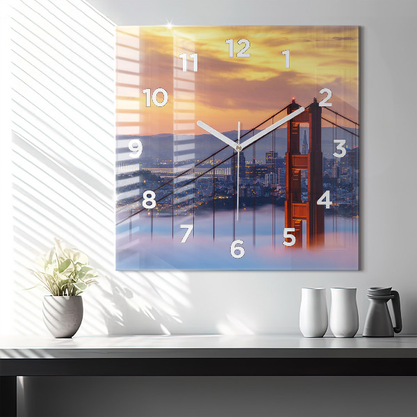 Square glass wall clock San Francisco Bridge