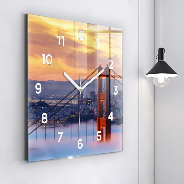 Square glass wall clock San Francisco Bridge