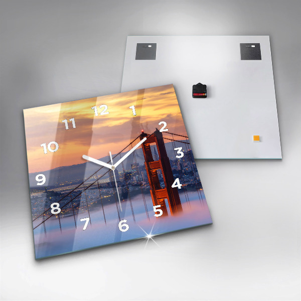 Square glass wall clock San Francisco Bridge