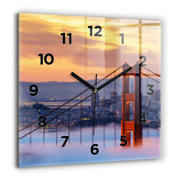 Square glass wall clock San Francisco Bridge