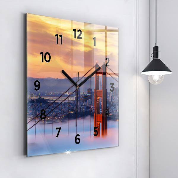 Square glass wall clock San Francisco Bridge