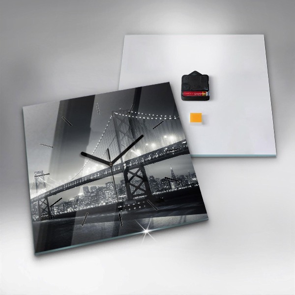 Square glass wall clock San Francisco Bridge at Night