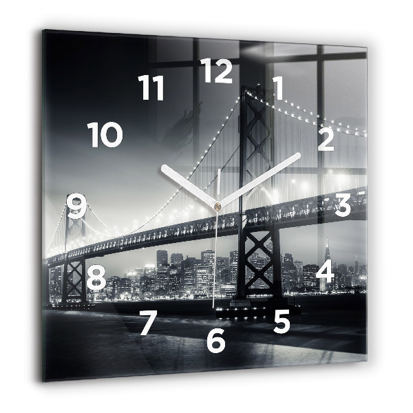 Square glass wall clock San Francisco Bridge at Night