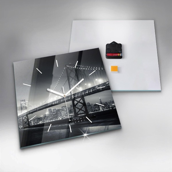 Square glass wall clock San Francisco Bridge at Night