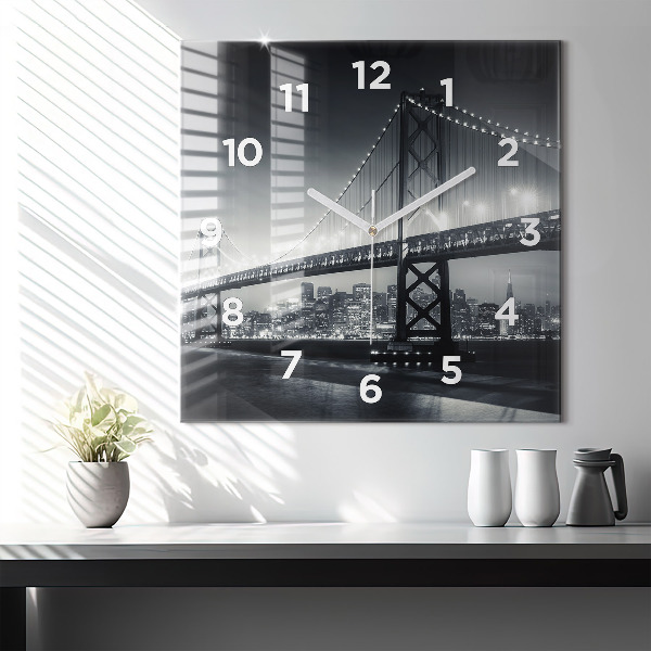 Square glass wall clock San Francisco Bridge at Night