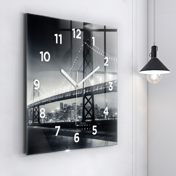 Square glass wall clock San Francisco Bridge at Night