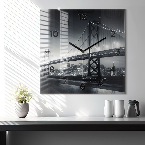 Square glass wall clock San Francisco Bridge at Night