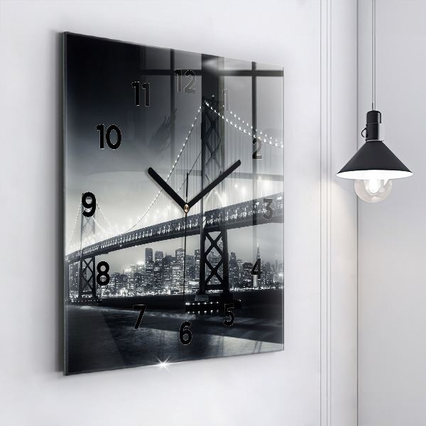 Square glass wall clock San Francisco Bridge at Night