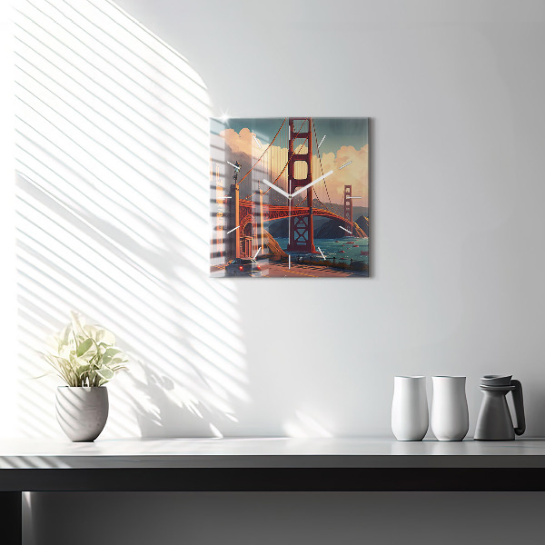 Square glass wall clock San Francisco Bridge