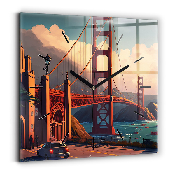 Square glass wall clock San Francisco Bridge