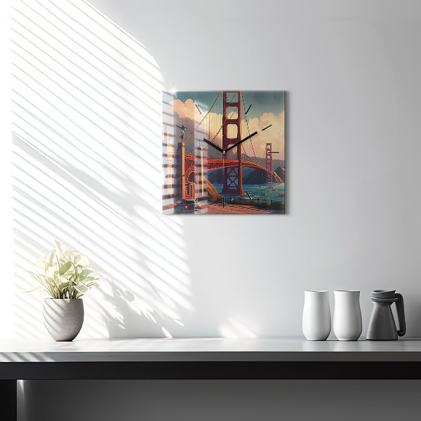 Square glass wall clock San Francisco Bridge