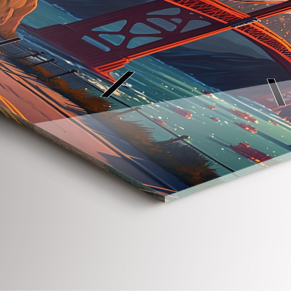 Square glass wall clock San Francisco Bridge