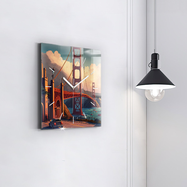 Square glass wall clock San Francisco Bridge