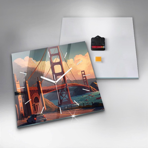 Square glass wall clock San Francisco Bridge