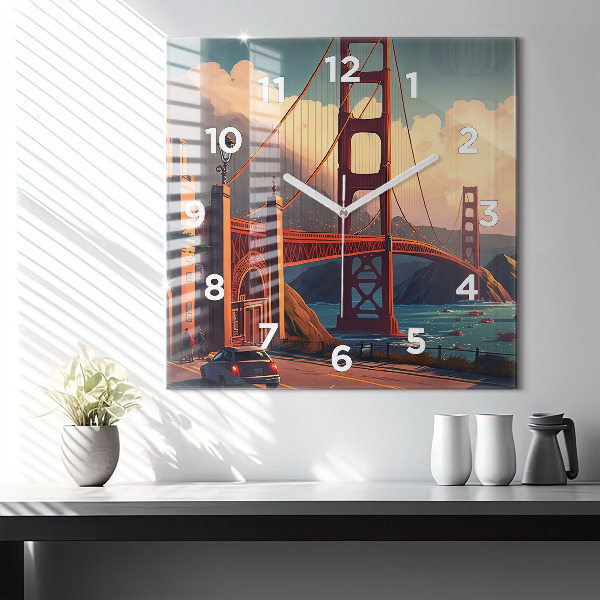 Square glass wall clock San Francisco Bridge