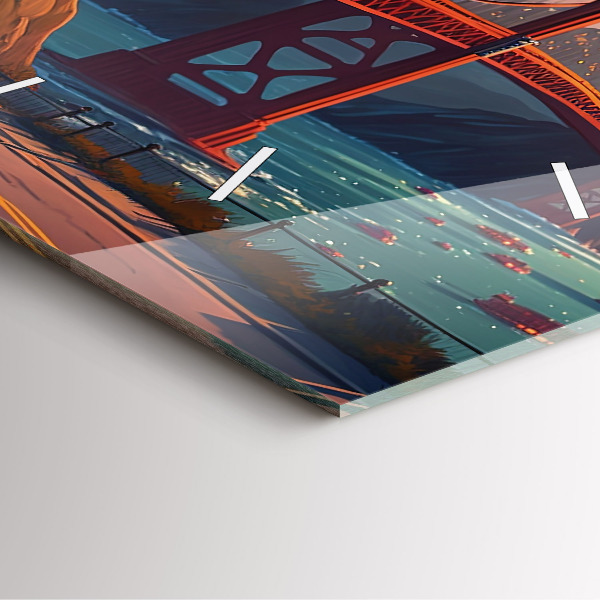 Square glass wall clock San Francisco Bridge