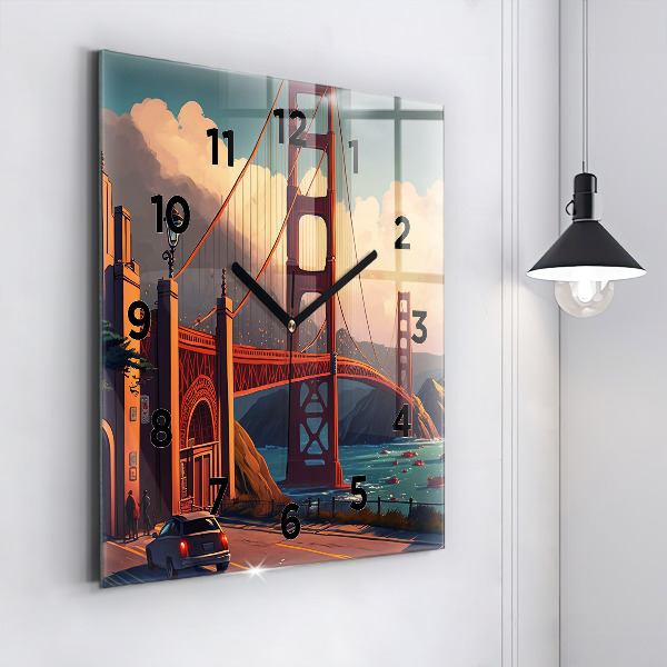 Square glass wall clock San Francisco Bridge