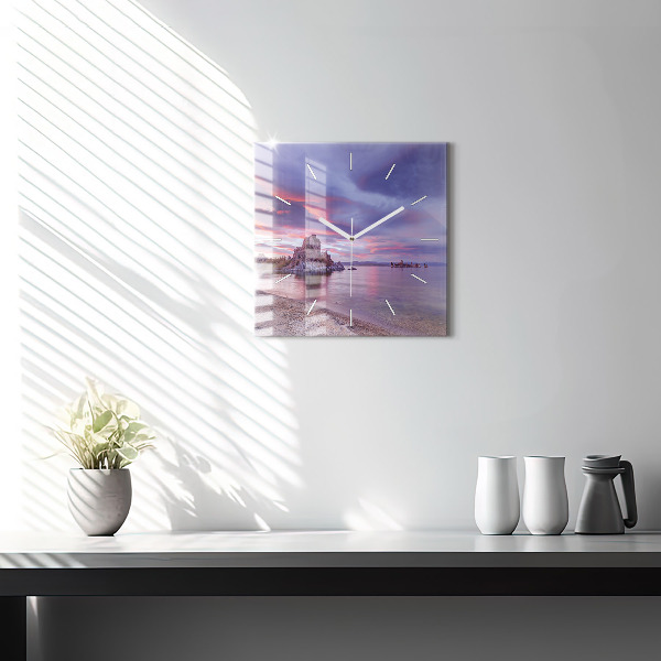 Square glass wall clock California Sunrise