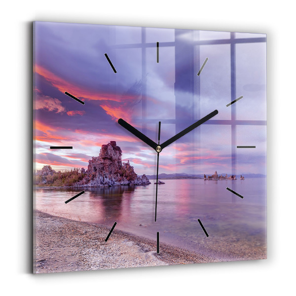 Square glass wall clock California Sunrise
