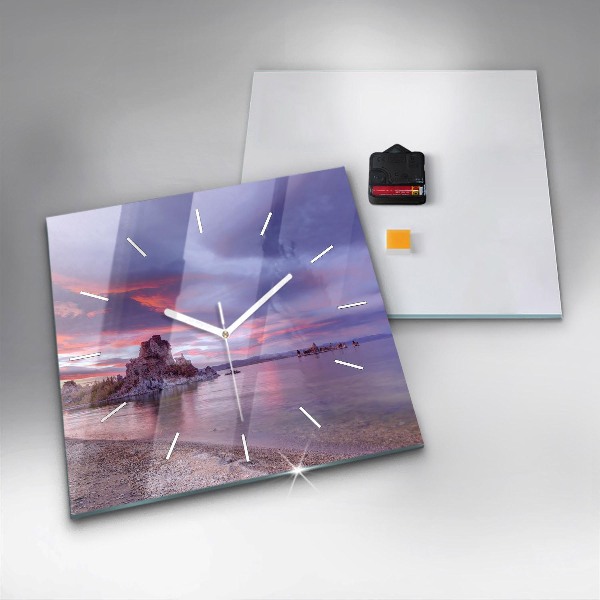 Square glass wall clock California Sunrise