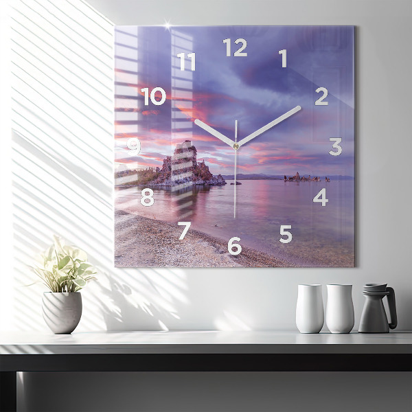 Square glass wall clock California Sunrise
