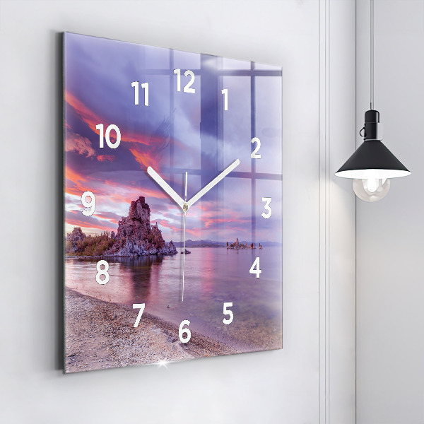 Square glass wall clock California Sunrise