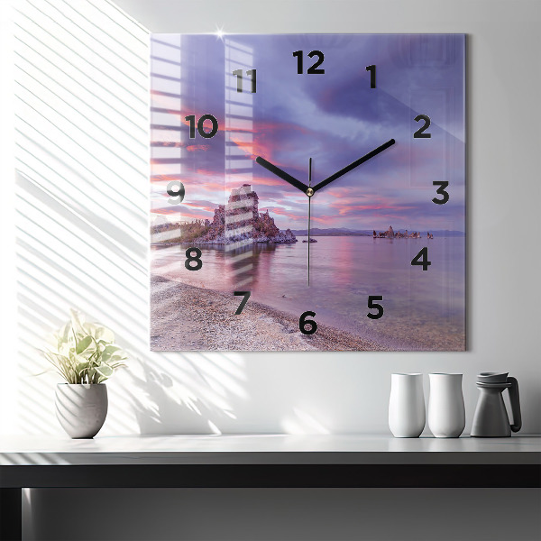 Square glass wall clock California Sunrise