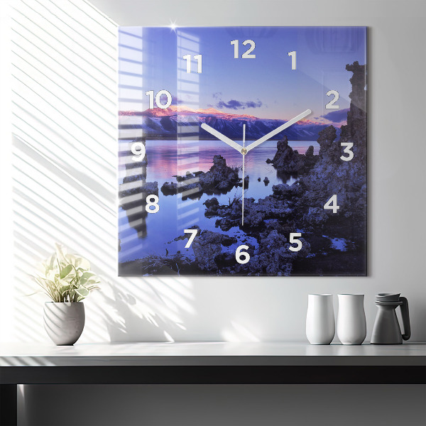 Square glass wall clock Lake California