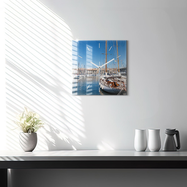 Square glass wall clock Marina in Marseille France