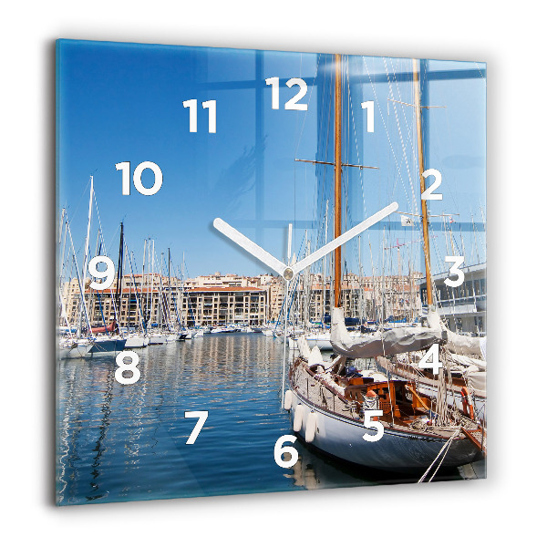 Square glass wall clock Marina in Marseille France