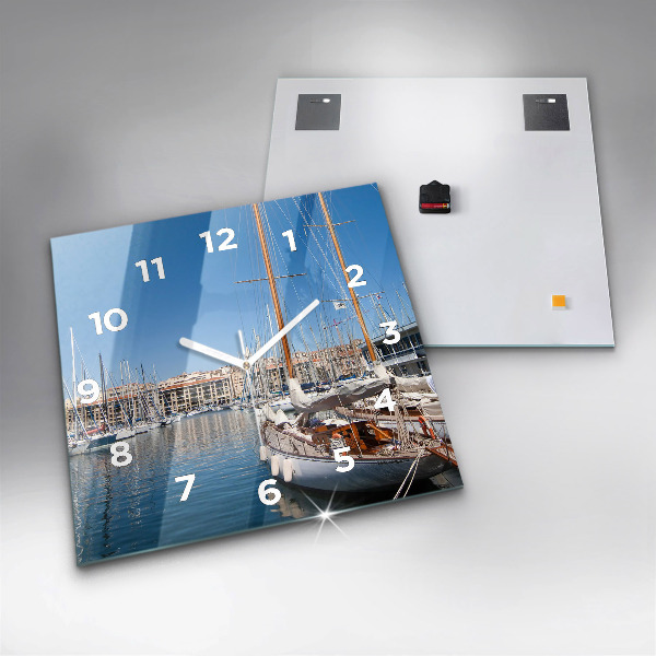 Square glass wall clock Marina in Marseille France