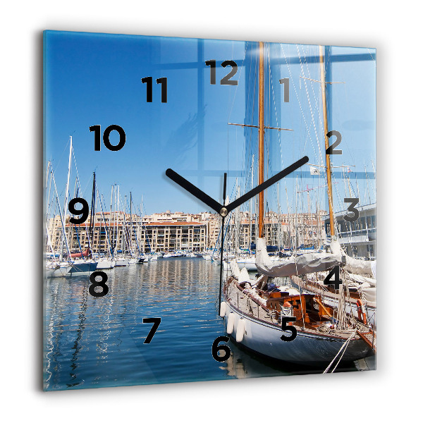 Square glass wall clock Marina in Marseille France