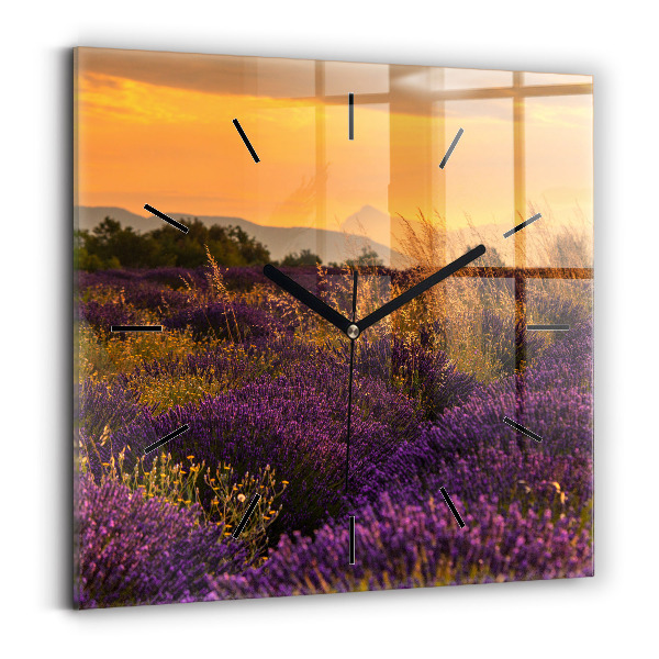 Square glass wall clock Lavender meadow France