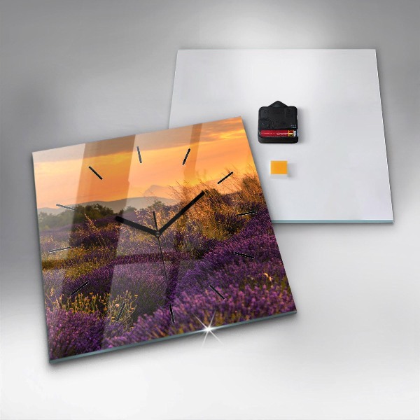 Square glass wall clock Lavender meadow France
