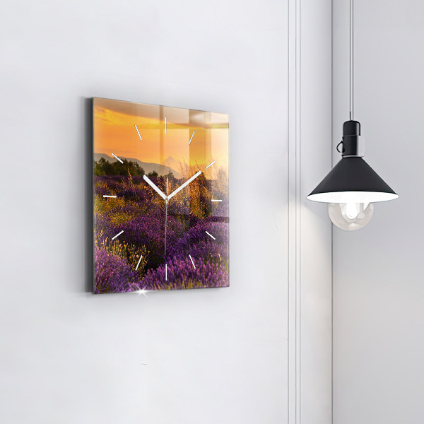 Square glass wall clock Lavender meadow France