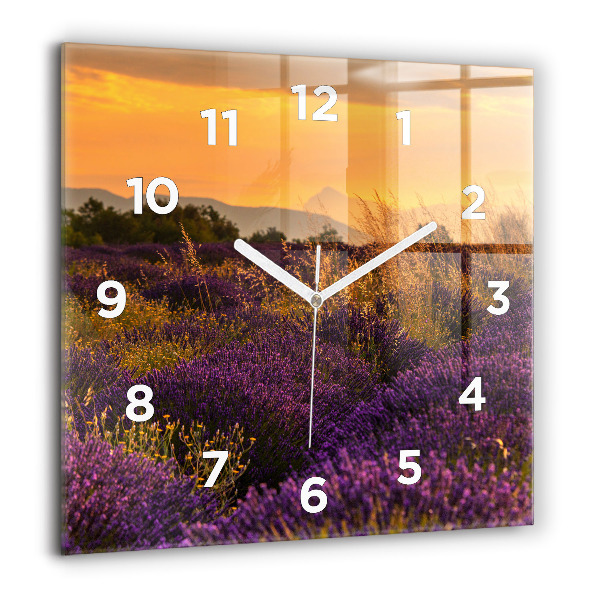 Square glass wall clock Lavender meadow France