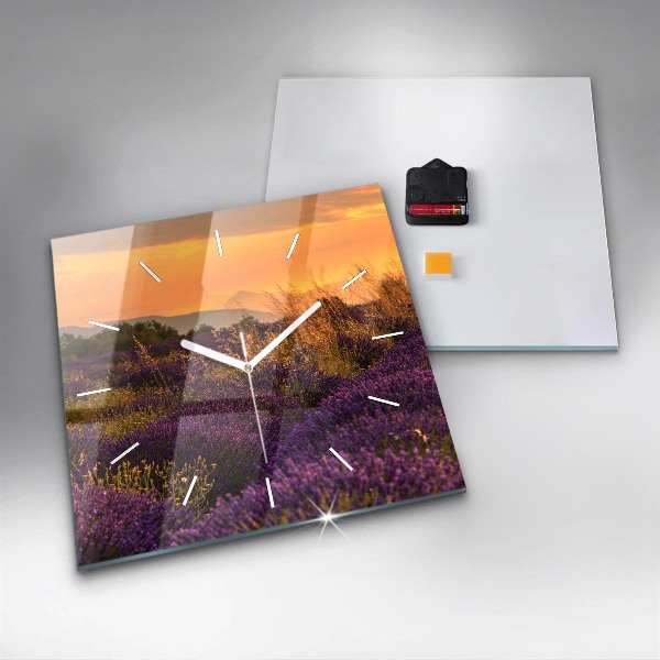 Square glass wall clock Lavender meadow France