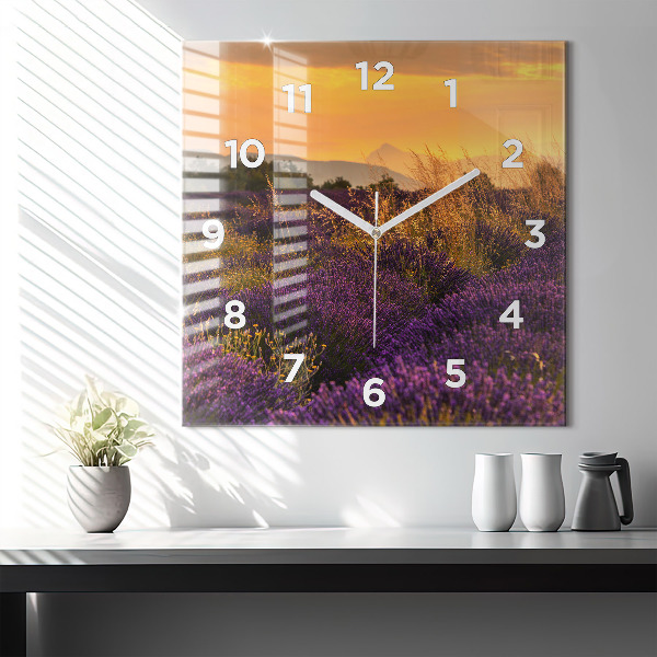 Square glass wall clock Lavender meadow France