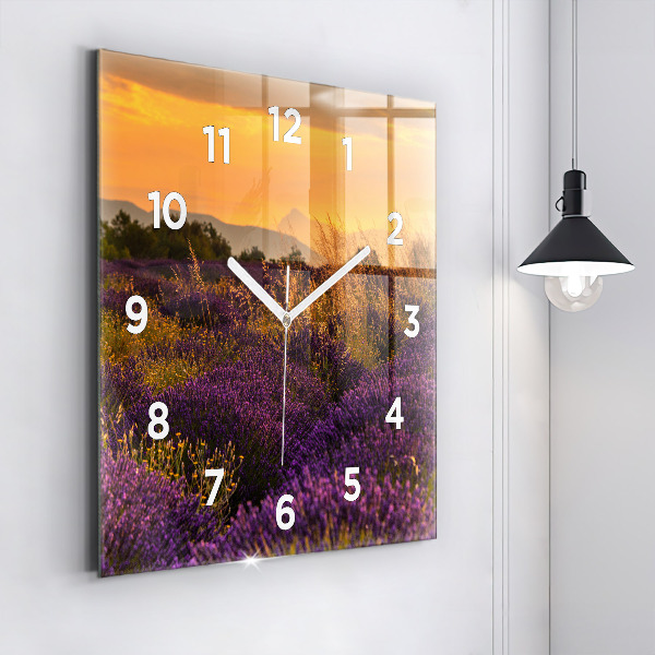 Square glass wall clock Lavender meadow France