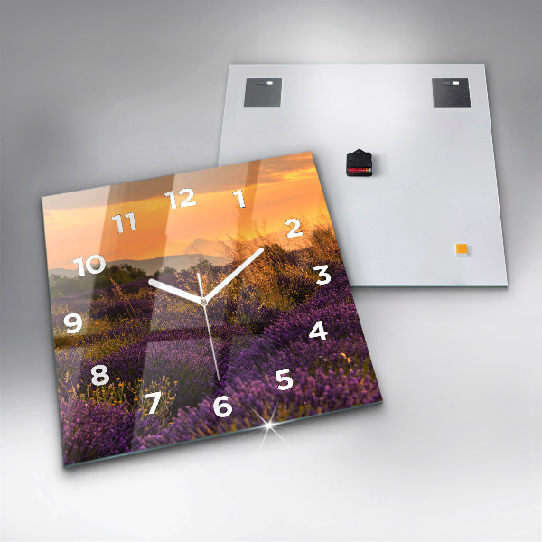 Square glass wall clock Lavender meadow France