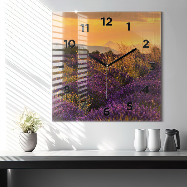 Square glass wall clock Lavender meadow France