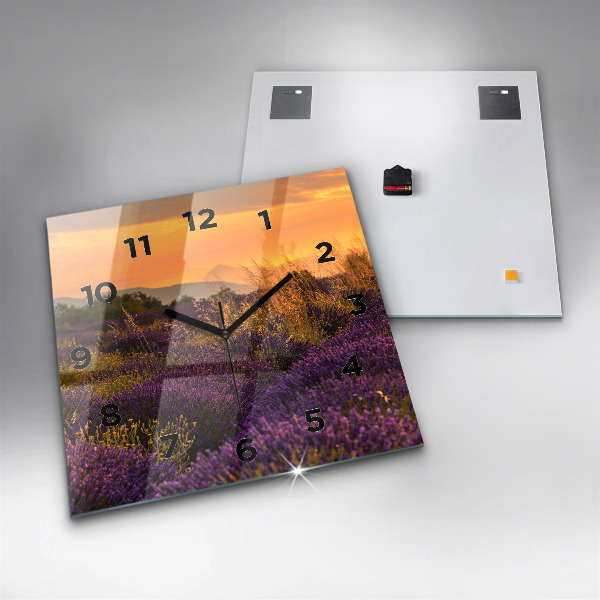 Square glass wall clock Lavender meadow France